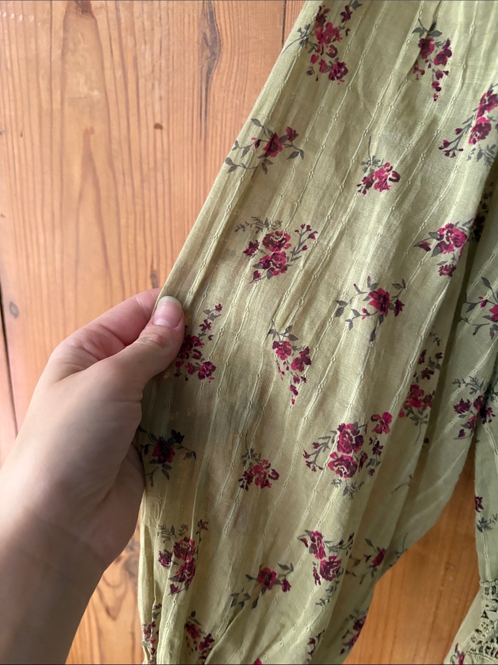 100% Cotton FP Morning Meadows Maxi Dress in Sage with Rose Print - Picture 10 of 13